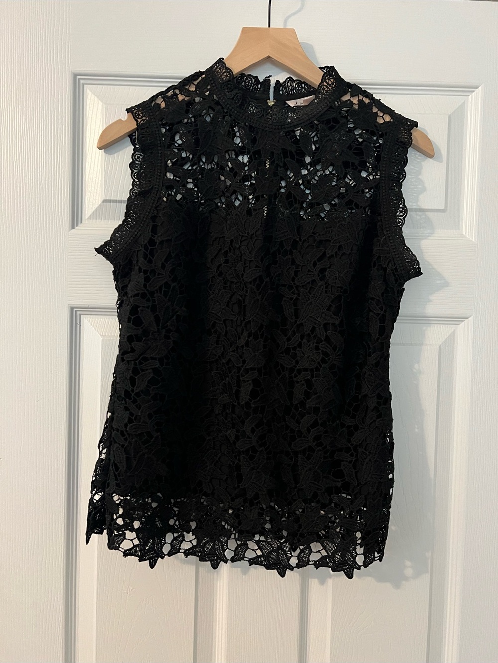 Black Lace Sleeveless Mock Neck Top